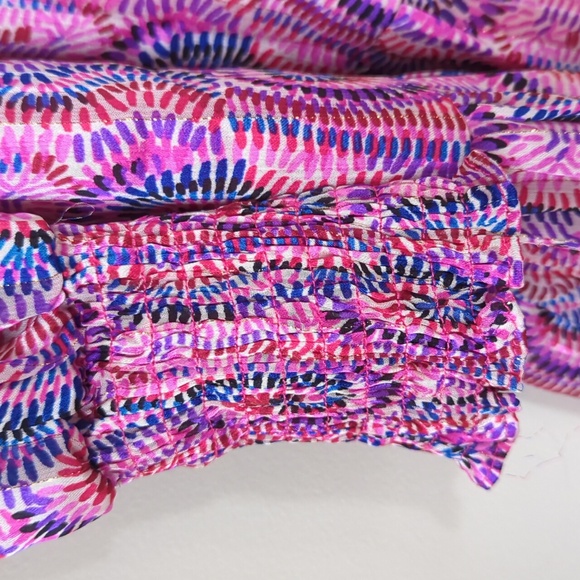 TCEC Abstract Ruffle Hem Mock Neck LIned Dress MEDIUM Purple Pink - Picture 6 of 15